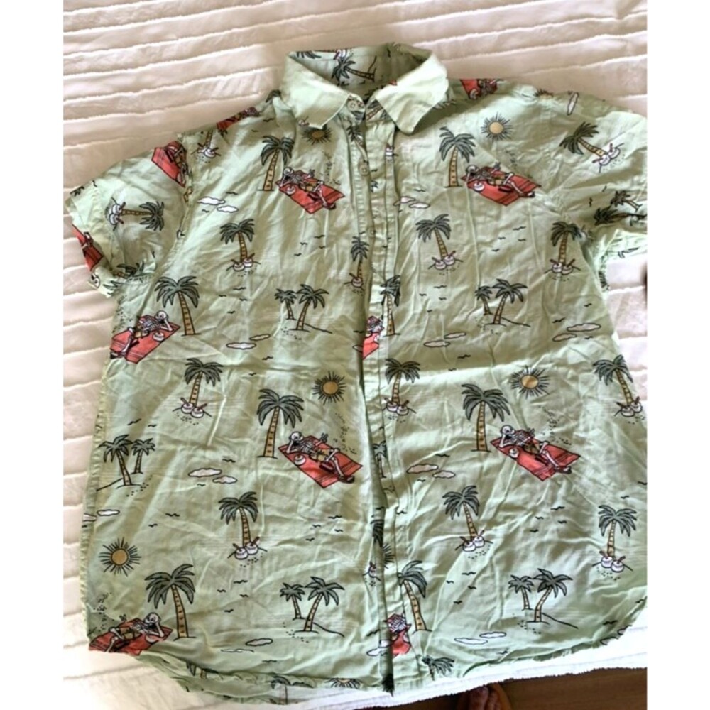 Eighty Eight Mens Button Up Medium skeletons at beach summer surf skater casual